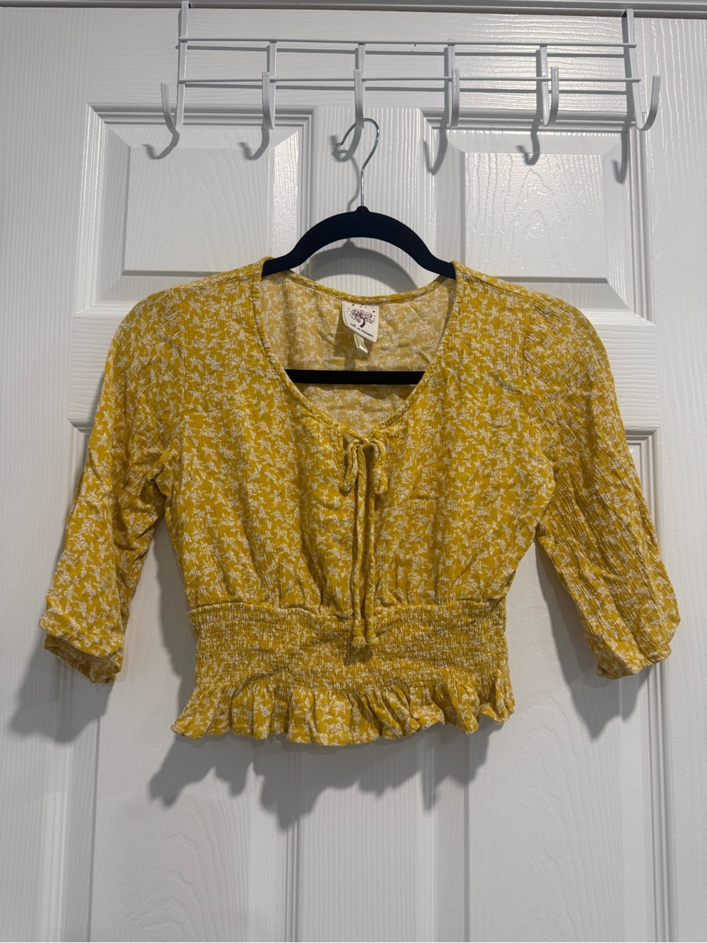 Self Esteem Yellow Floral Tie-Neck Smocked Crop Top